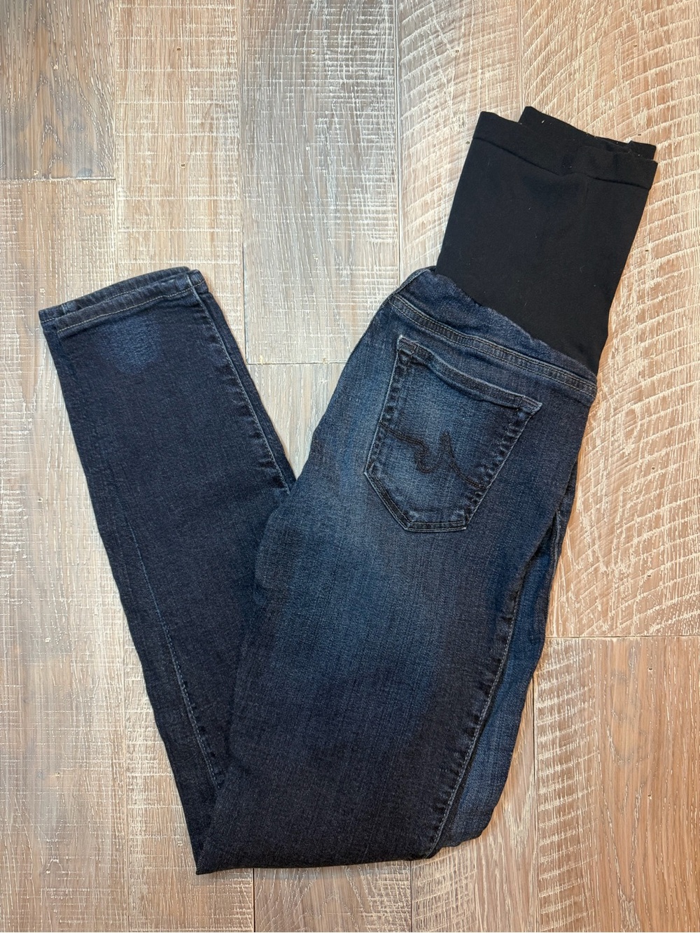 Ag Adriano Goldschmied Dark Wash Maternity Jeans with Navy Belly Band